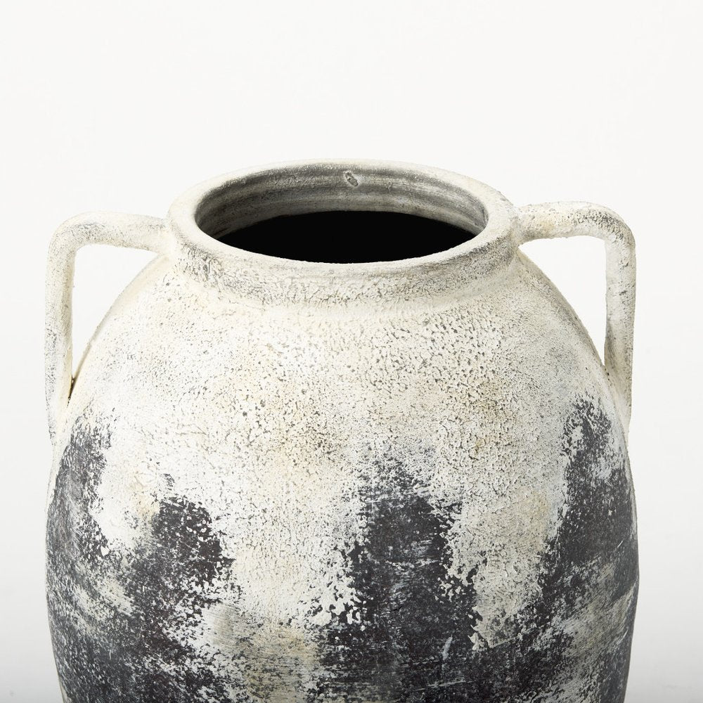 22" Black And White Ombre Ceramic Amphora Floor Vase