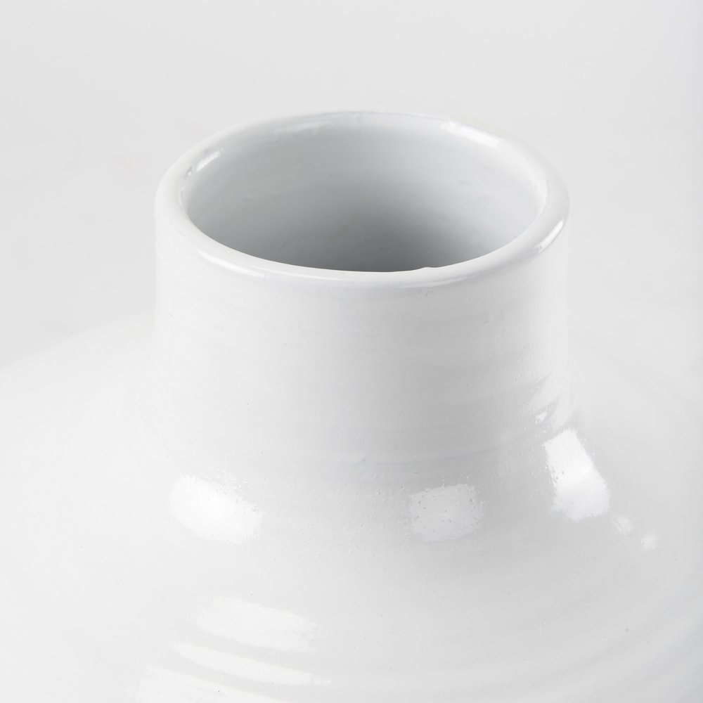 24" White And Beige Ombre Ceramic Round Floor Vase