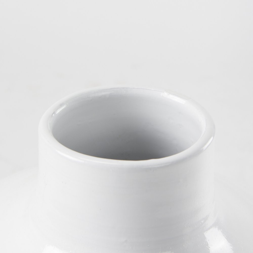 24" White And Beige Ombre Ceramic Round Floor Vase