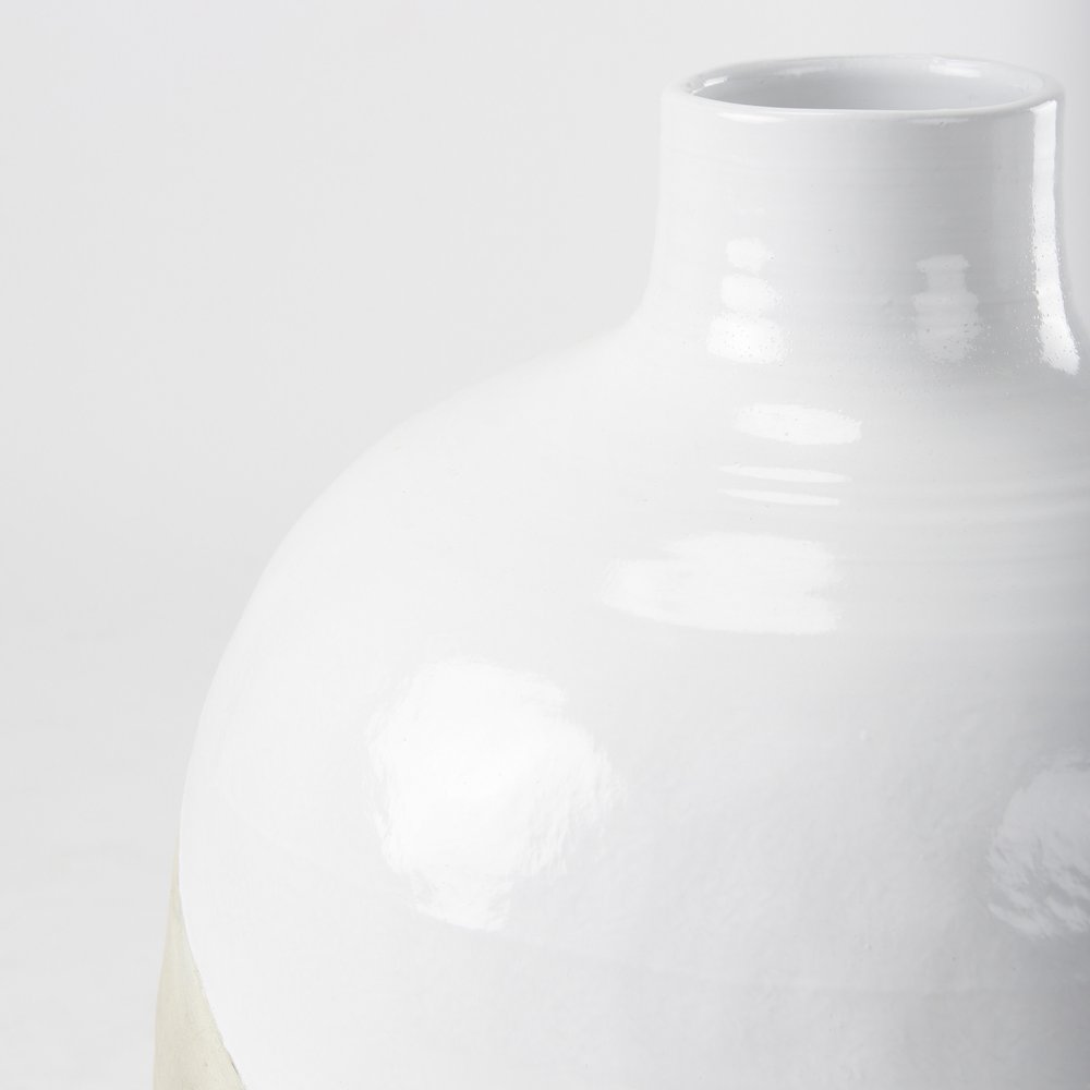 24" White And Beige Ombre Ceramic Round Floor Vase