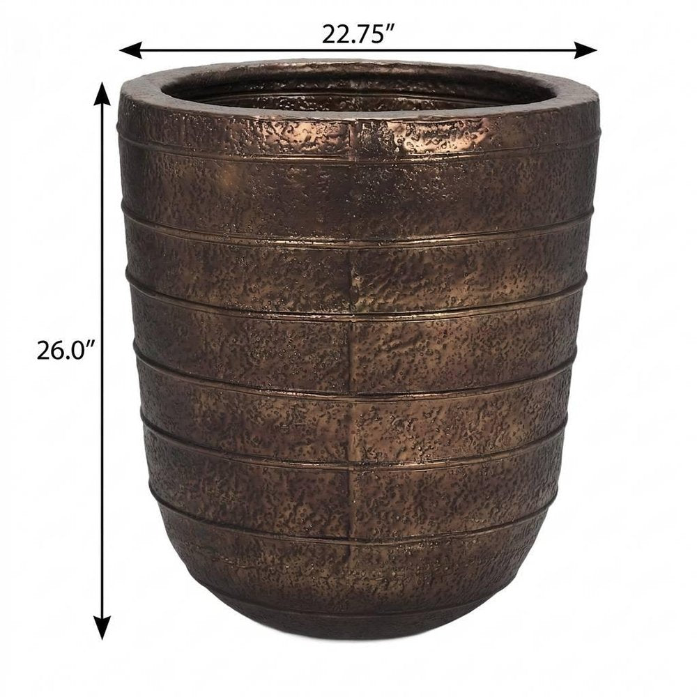 26" Antiqued Brass Metal Round Floor Vase