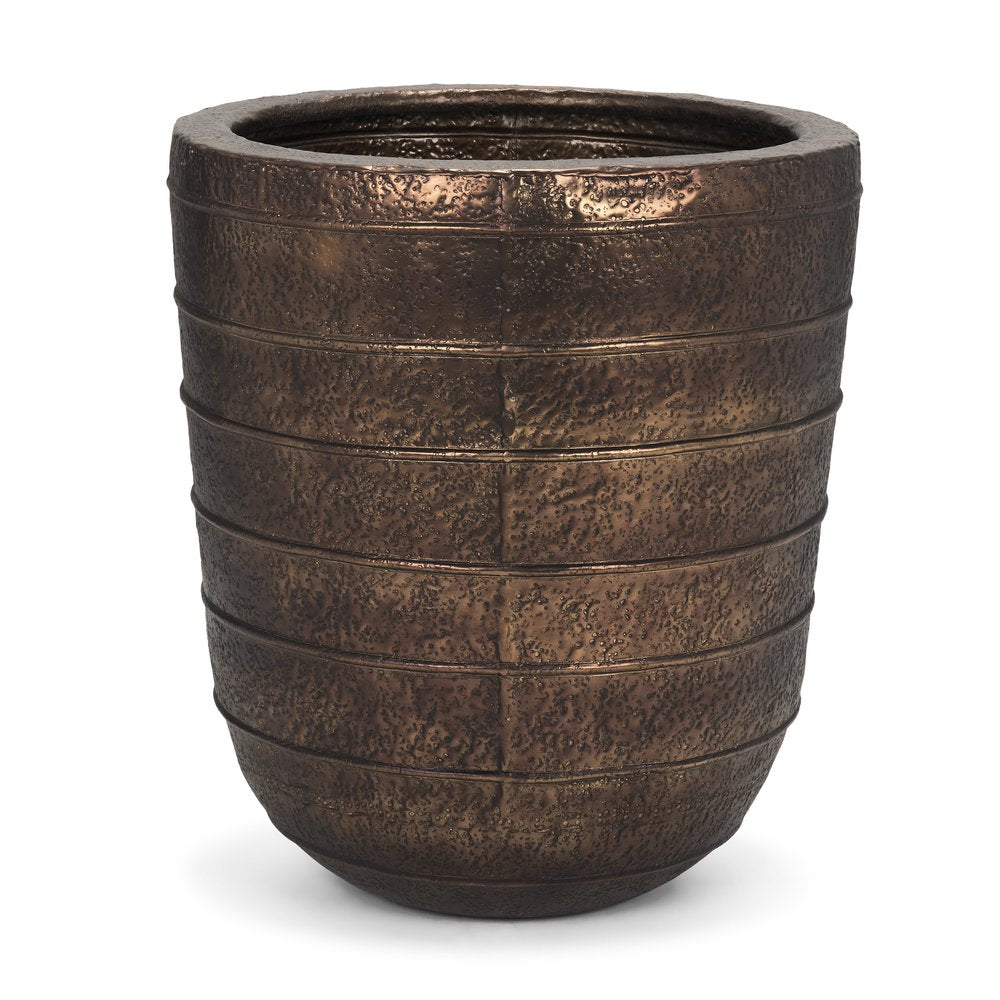 26" Antiqued Brass Metal Round Floor Vase
