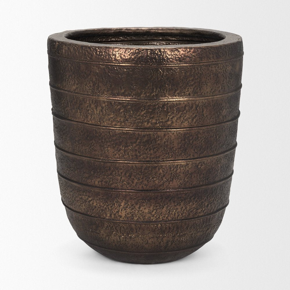26" Antiqued Brass Metal Round Floor Vase