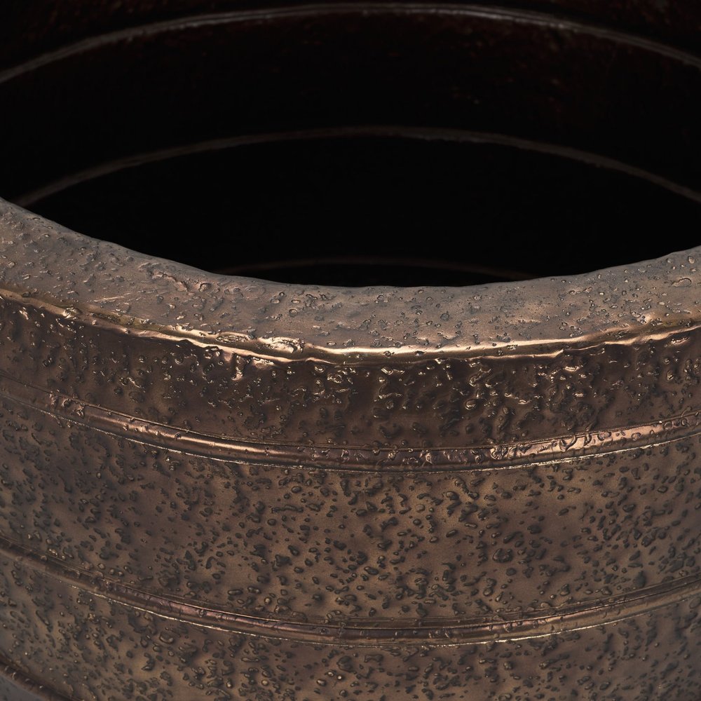 26" Antiqued Brass Metal Round Floor Vase