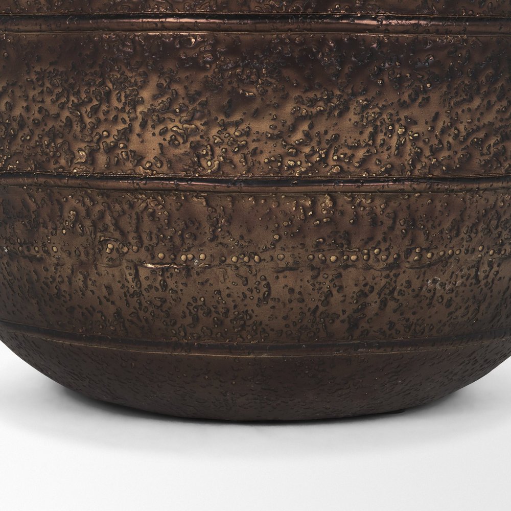 26" Antiqued Brass Metal Round Floor Vase