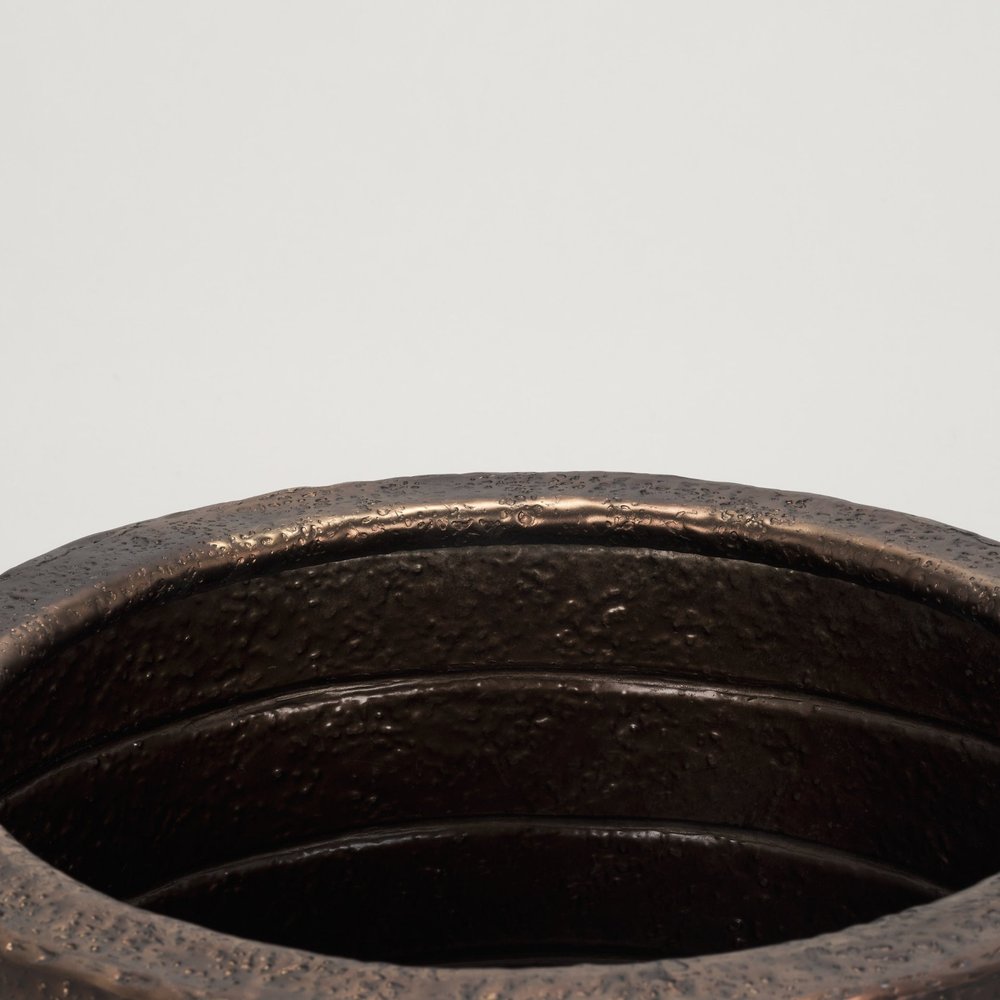19" Antiqued Brass Metal Round Floor Vase