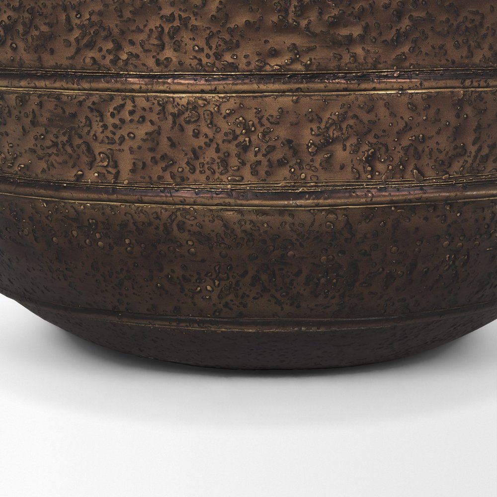 19" Antiqued Brass Metal Round Floor Vase