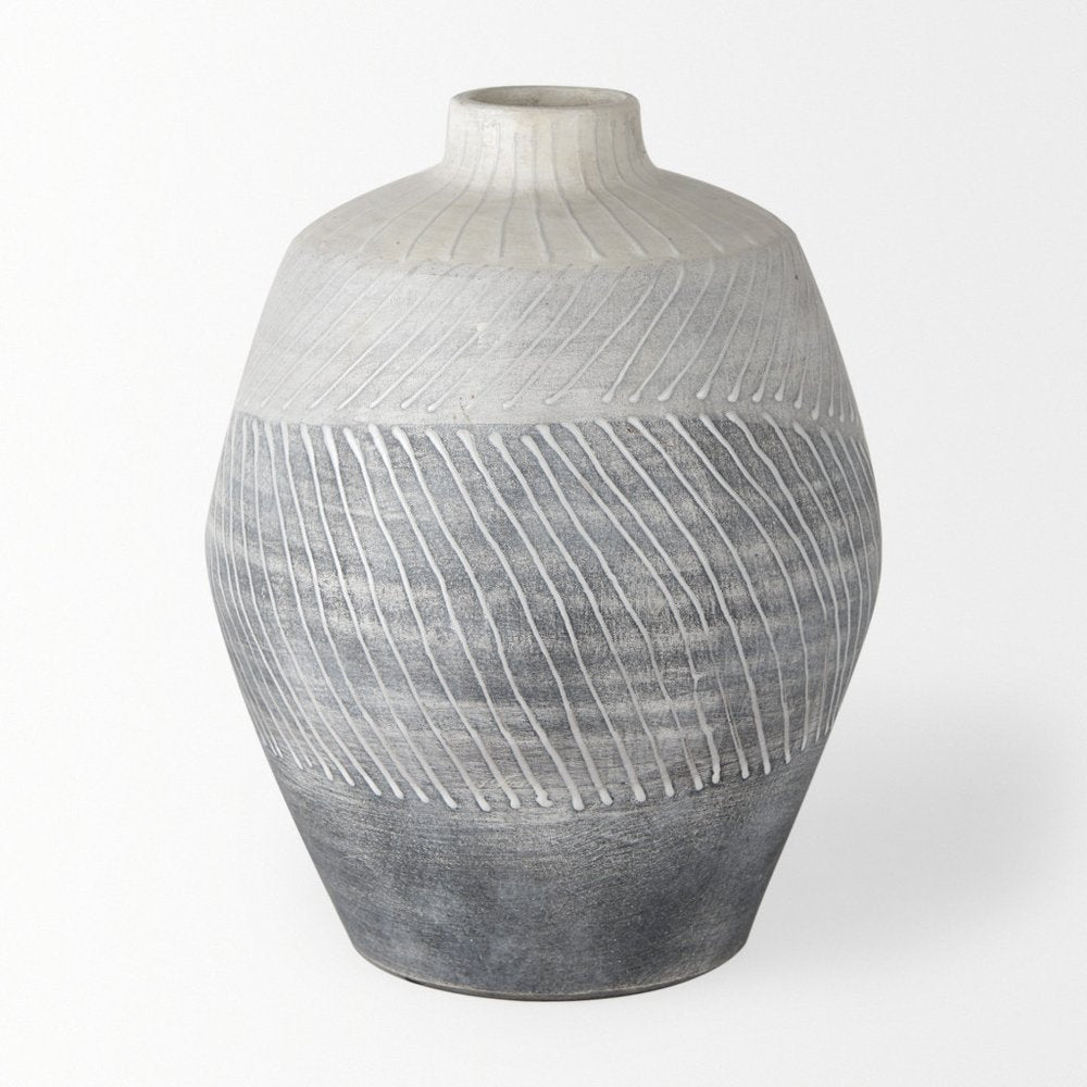 10" Gray And White Ombre Ceramic Round Table Vase