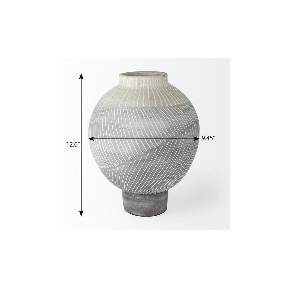 13" Gray And White Ombre Ceramic Round Table Vase