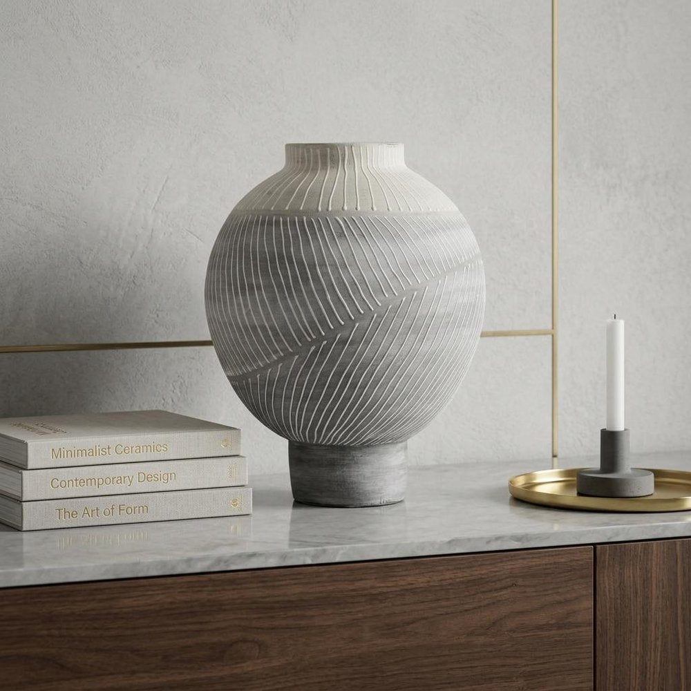 13" Gray And White Ombre Ceramic Round Table Vase