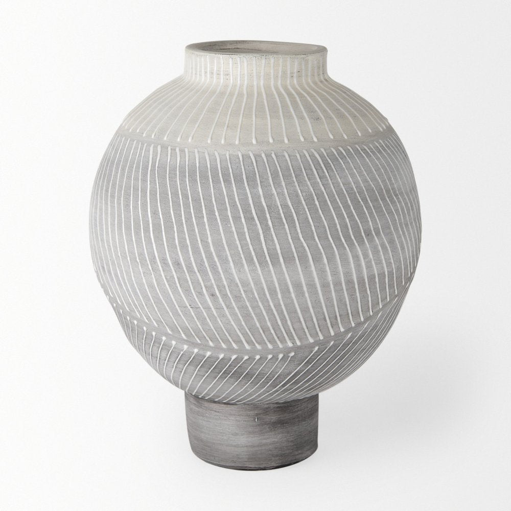 13" Gray And White Ombre Ceramic Round Table Vase