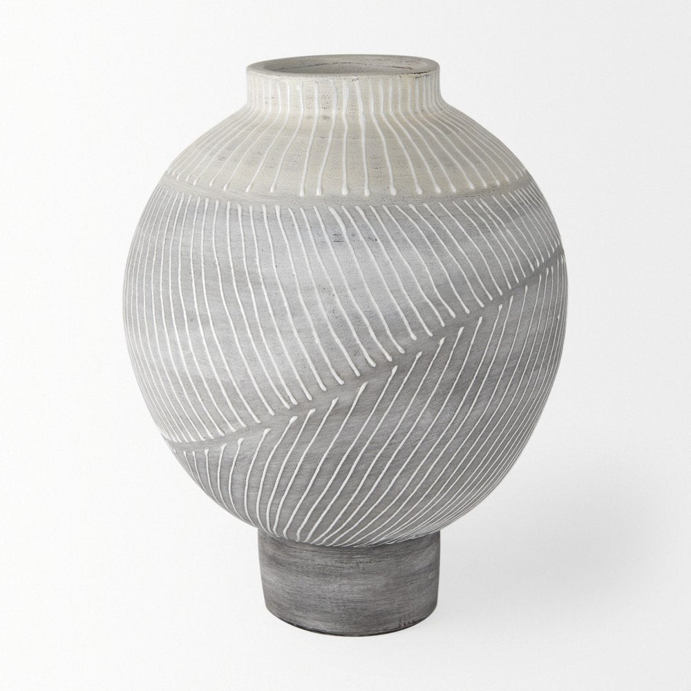 13" Gray And White Ombre Ceramic Round Table Vase