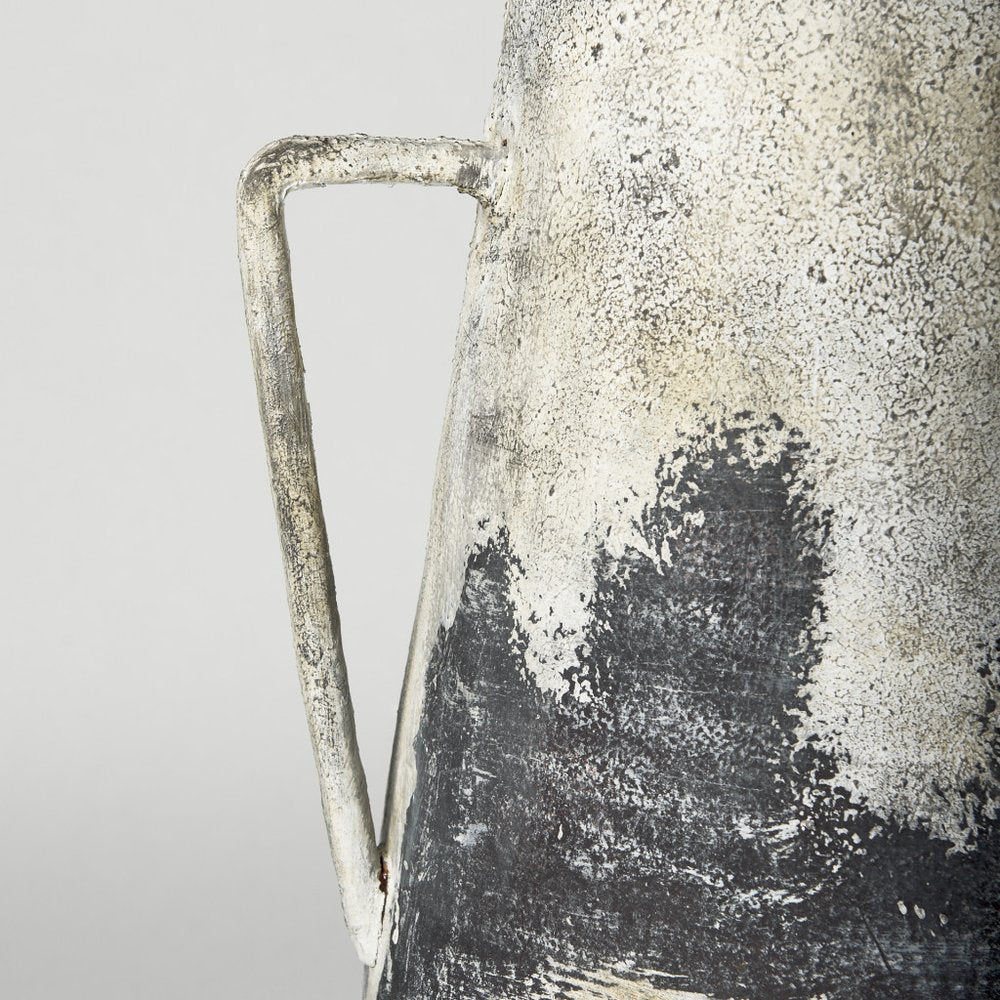 29" Black And White Ombre Ceramic Amphora Floor Vase