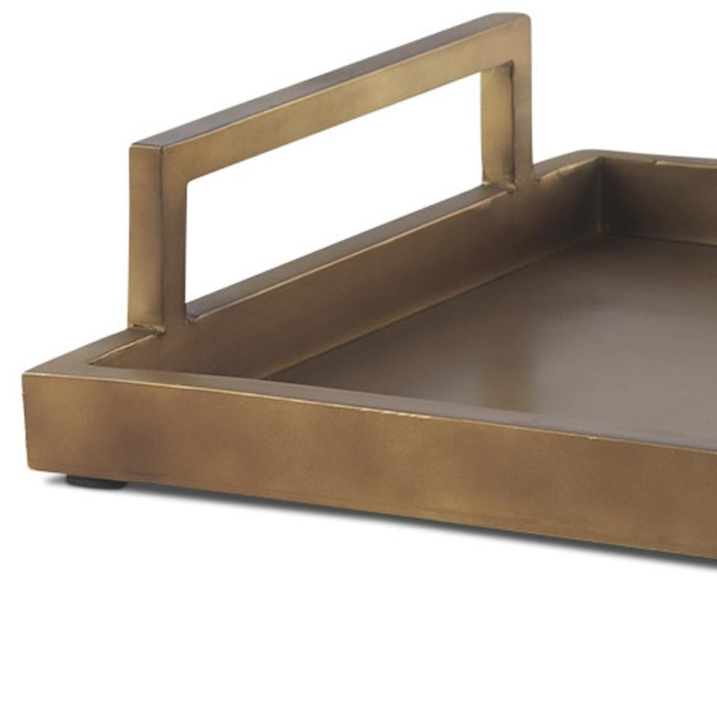 12" Gold Aluminum Hand Finished Serving Tray With Handles
