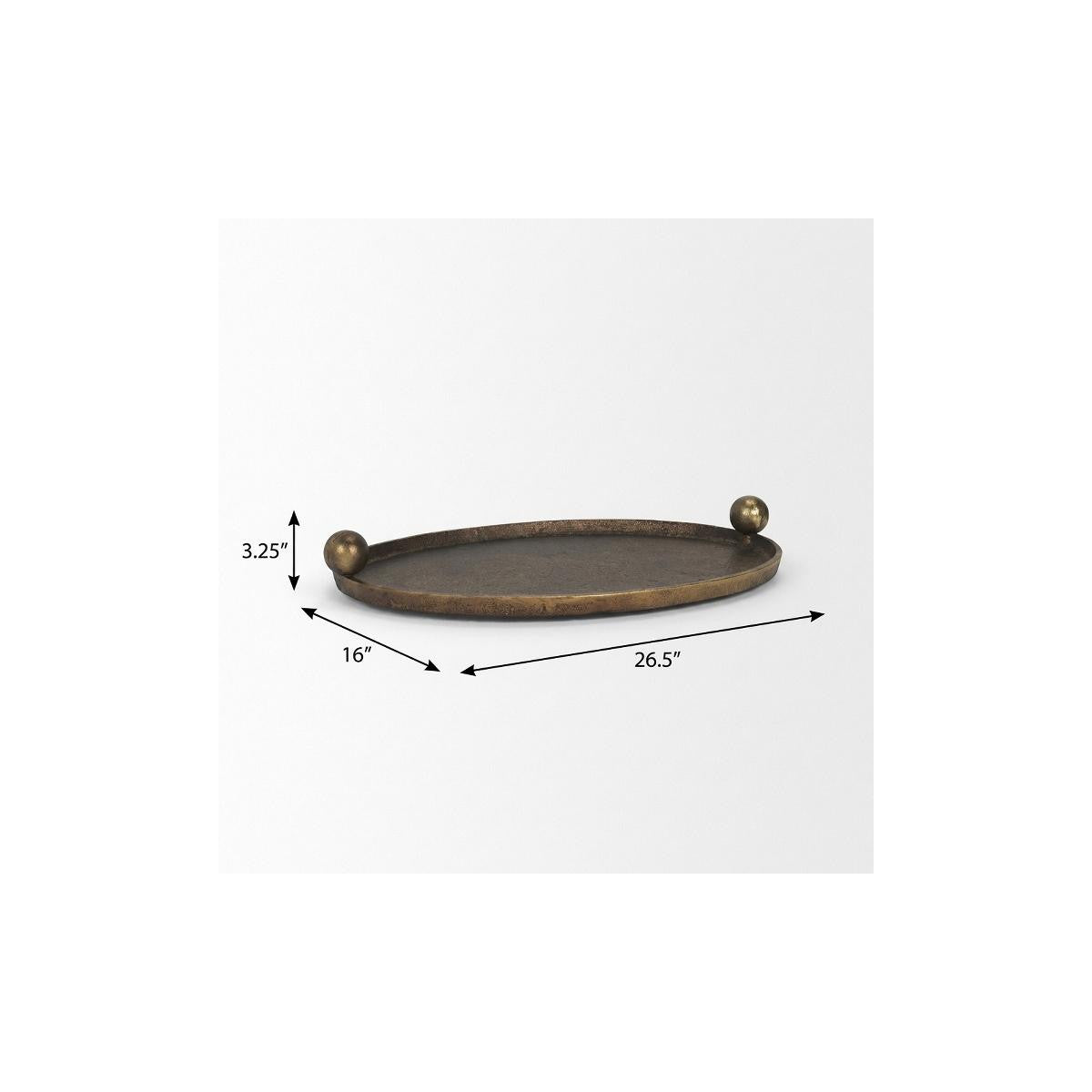 16" Antiqued Gold Aluminum Handmade Oval Vanity Tray With Handles