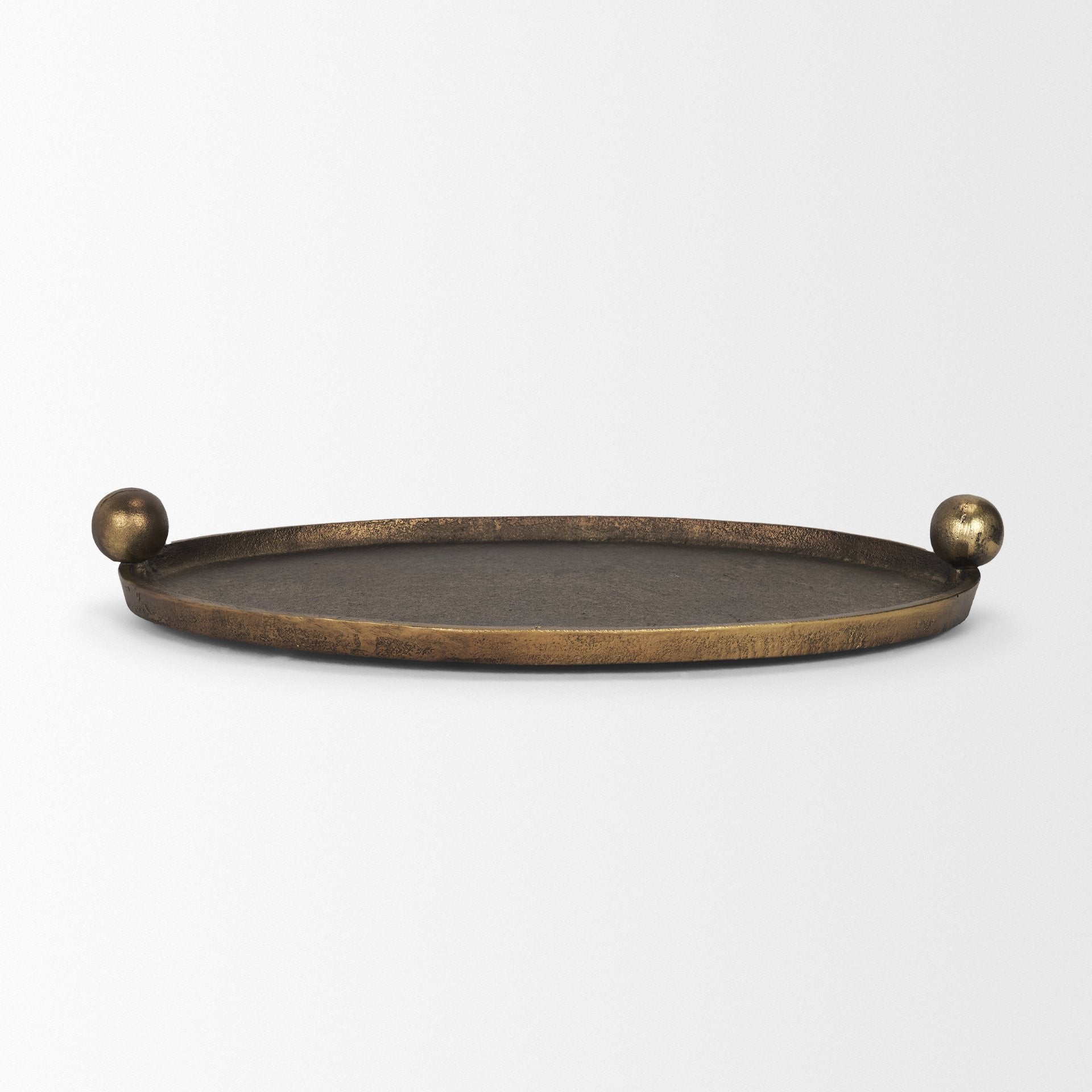 16" Antiqued Gold Aluminum Handmade Oval Vanity Tray With Handles