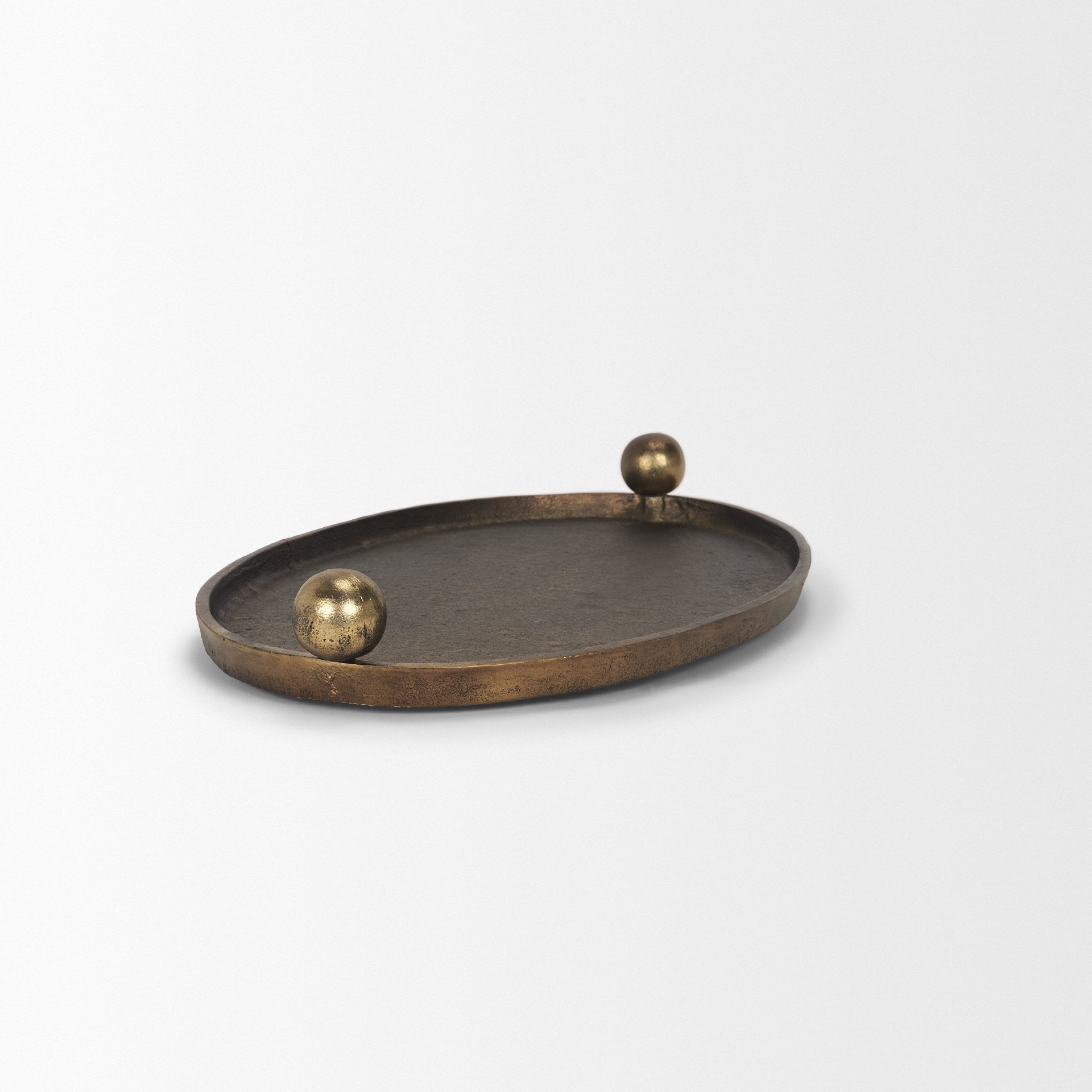16" Antiqued Gold Aluminum Handmade Oval Vanity Tray With Handles