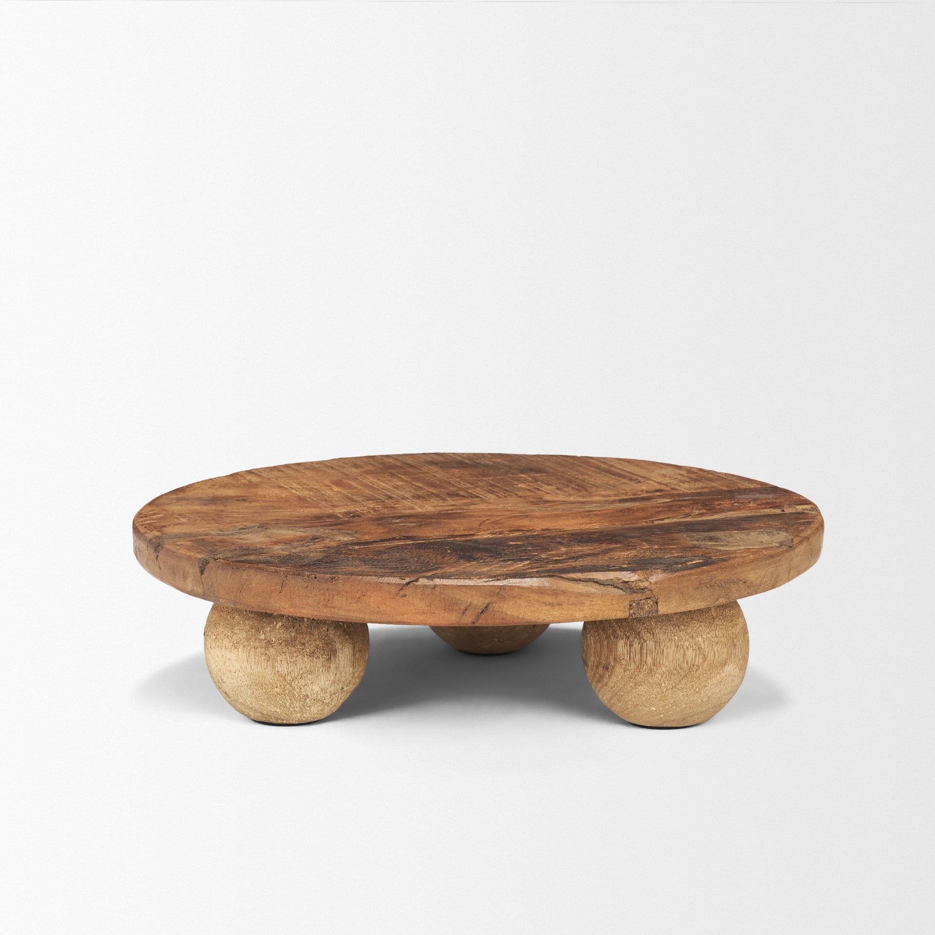 12" Brown Reclaimed Wood Hand Finished Round Riser Tray