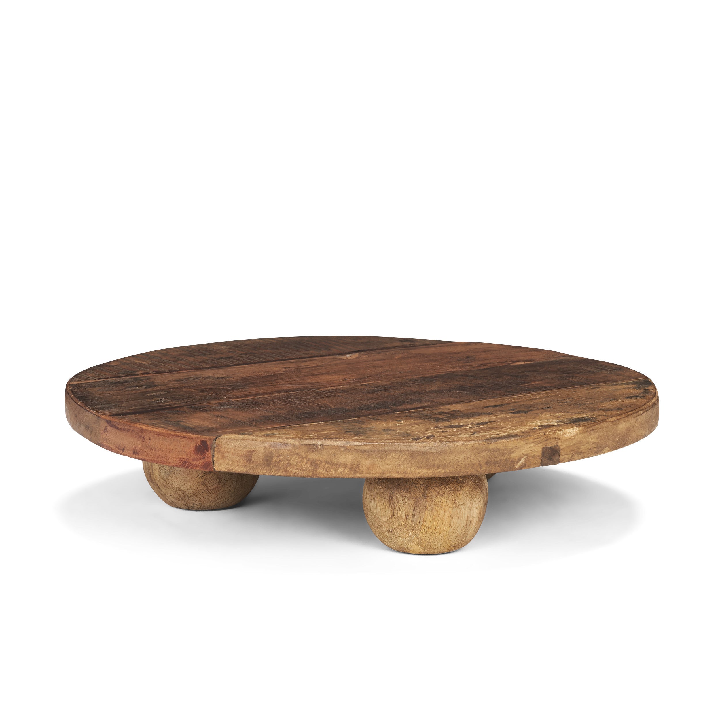 14" Brown Reclaimed Wood Hand Finished Round Riser Tray