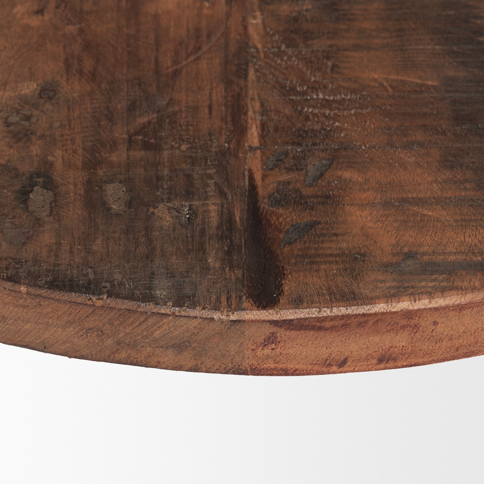 14" Brown Reclaimed Wood Hand Finished Round Riser Tray