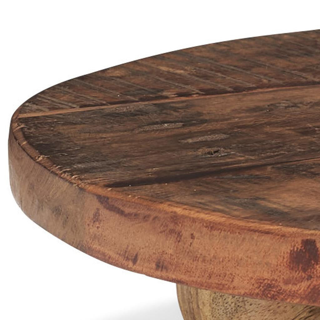 14" Brown Reclaimed Wood Hand Finished Round Riser Tray