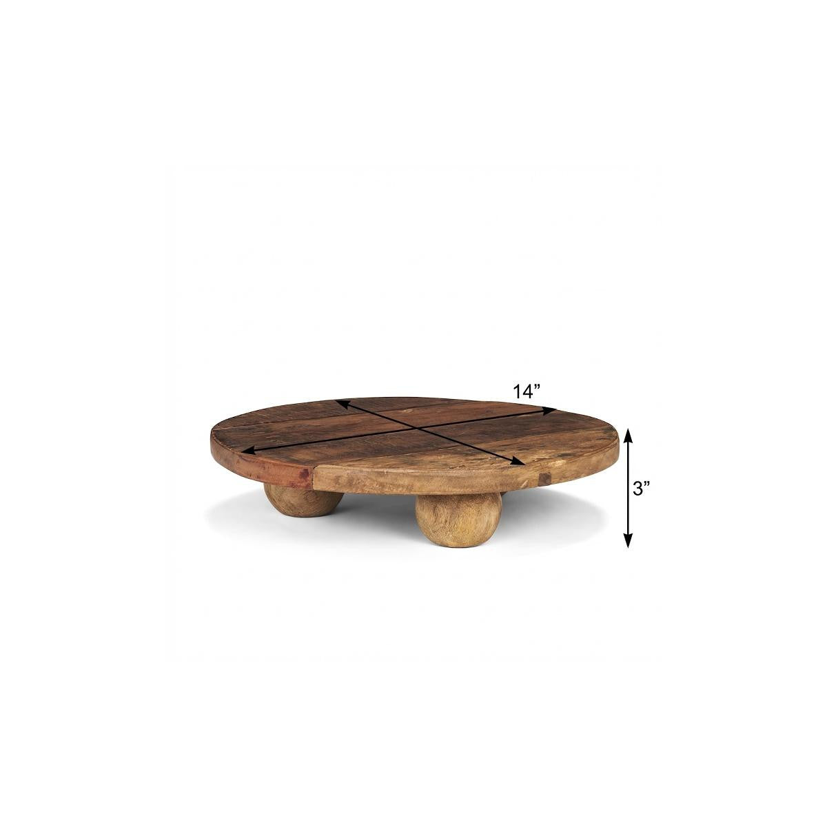 14" Brown Reclaimed Wood Hand Finished Round Riser Tray