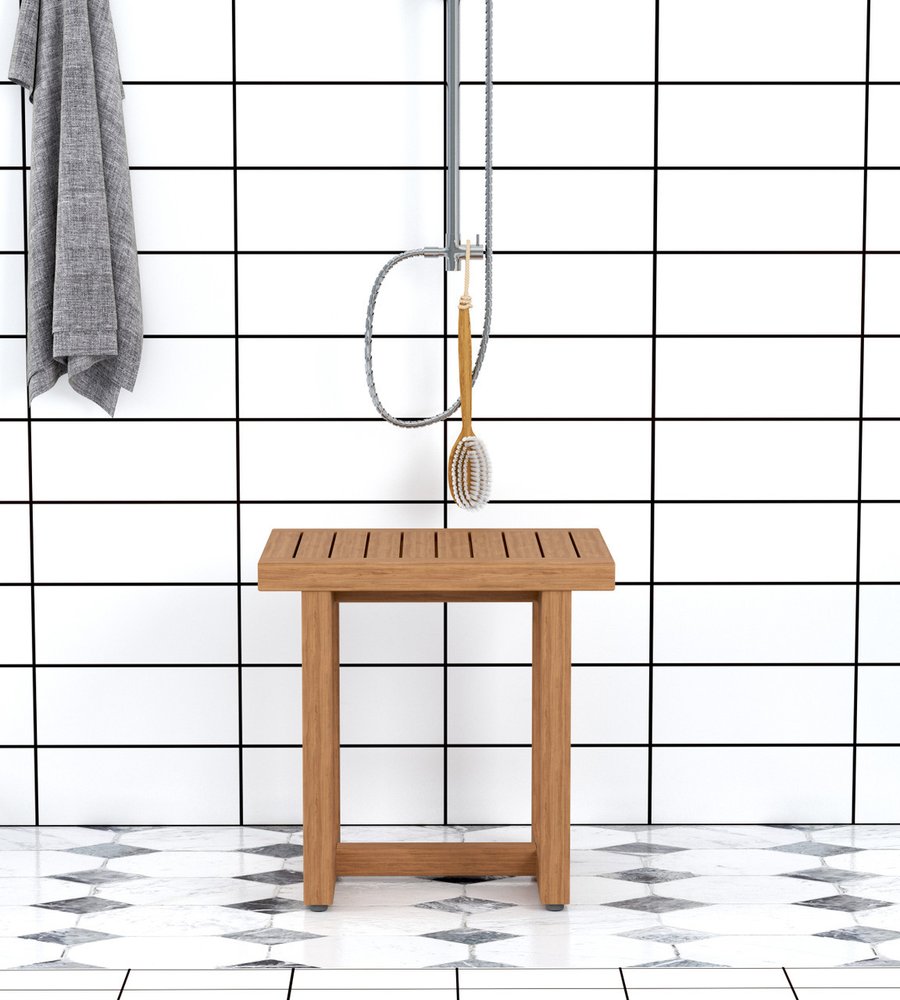 18" X 17" Brown Teak Rectangular Shower Bench