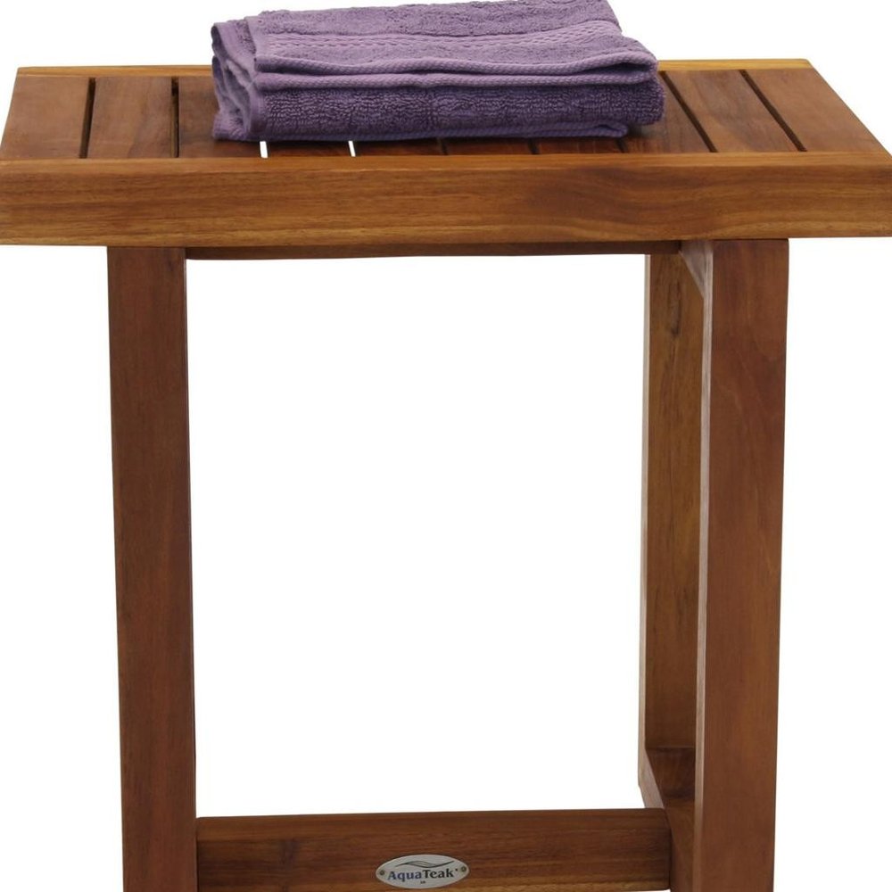 18" X 17" Brown Teak Rectangular Shower Bench
