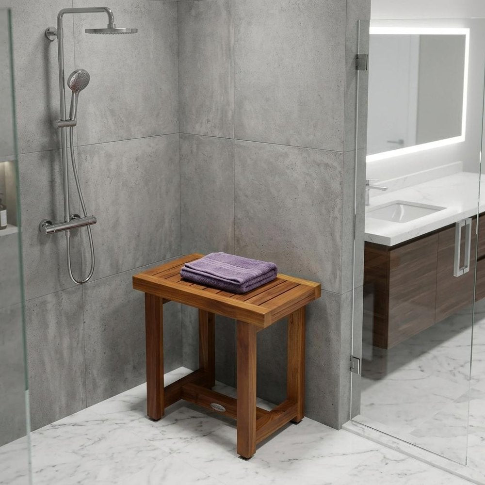 18" X 17" Brown Teak Rectangular Shower Bench