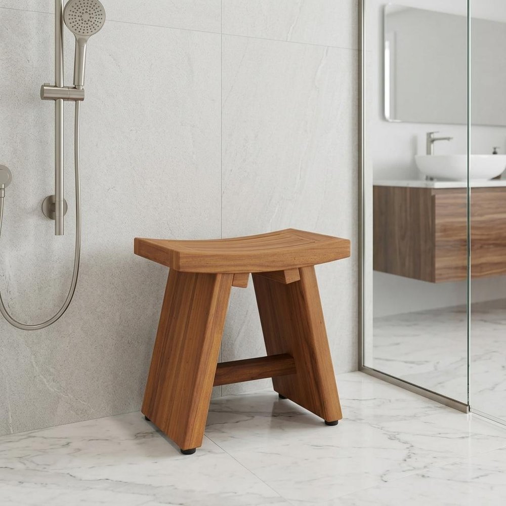 13" X 13" Brown Teak Rectangular Shower Bench