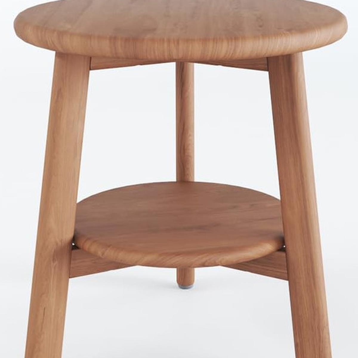 18" X 18" Brown Teak Circular Shower Bench With Shelf