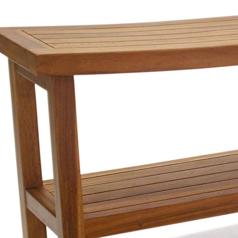 18" X 48" Brown Teak Rectangular Shower Bench With Shelf