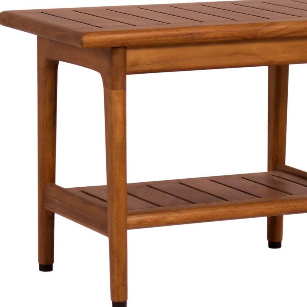 18" X 24" Brown Teak Rectangular Shower Bench With Shelf