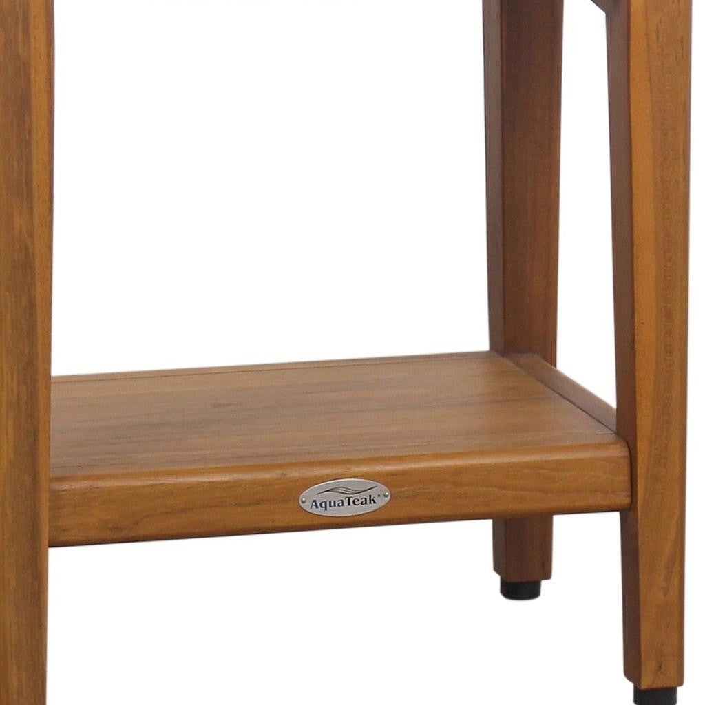 18" X 18" Brown Teak Rectangular Shower Bench With Shelf
