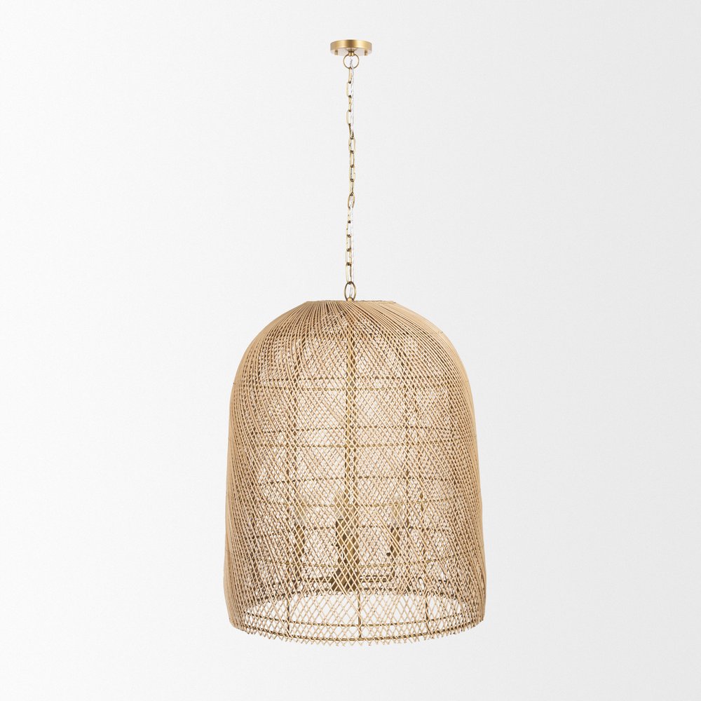 Gold Four Light Rattan Dimmable Chandelier With Gold Shades