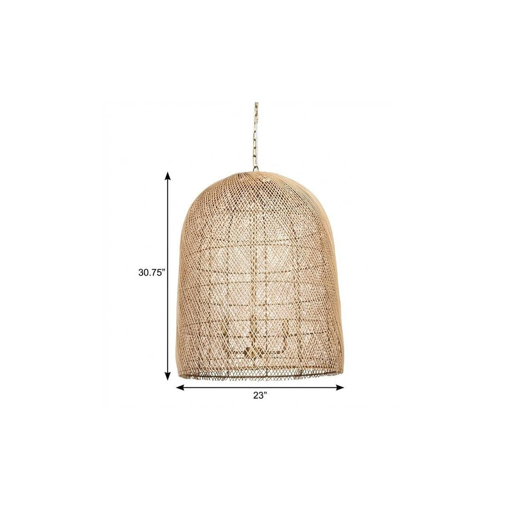 Gold Four Light Rattan Dimmable Chandelier With Gold Shades