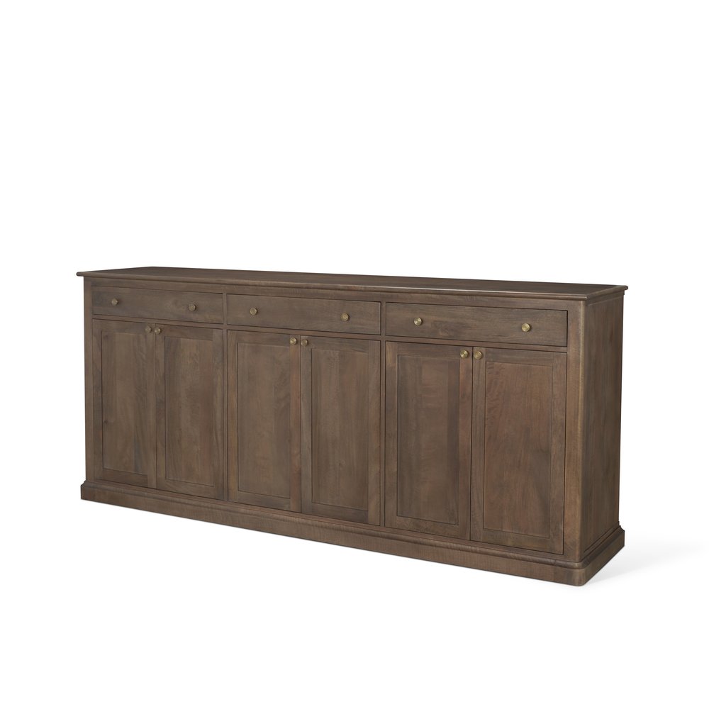 82" Brown Solid Wood Three Drawer Sideboard With Six Doors