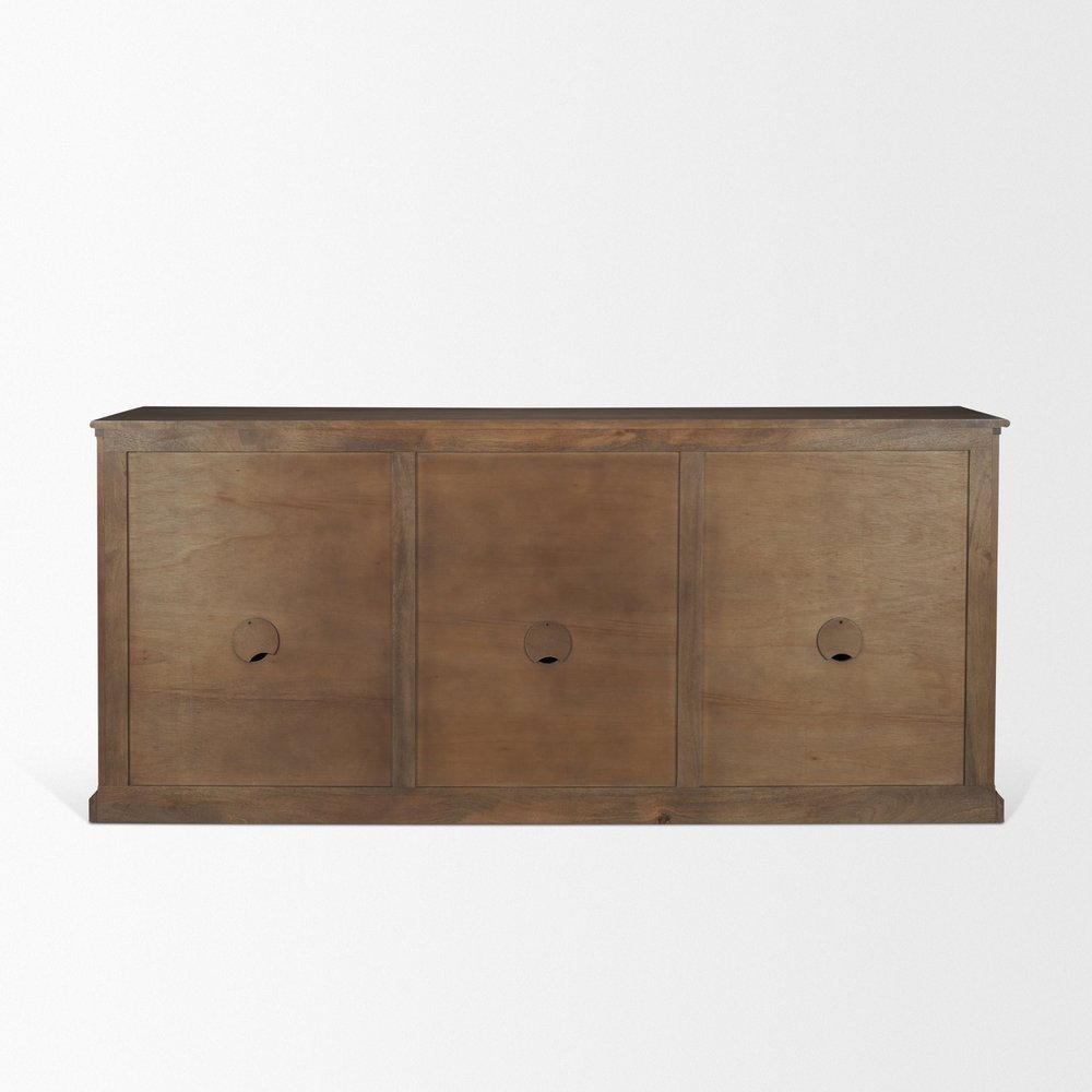 82" Brown Solid Wood Three Drawer Sideboard With Six Doors