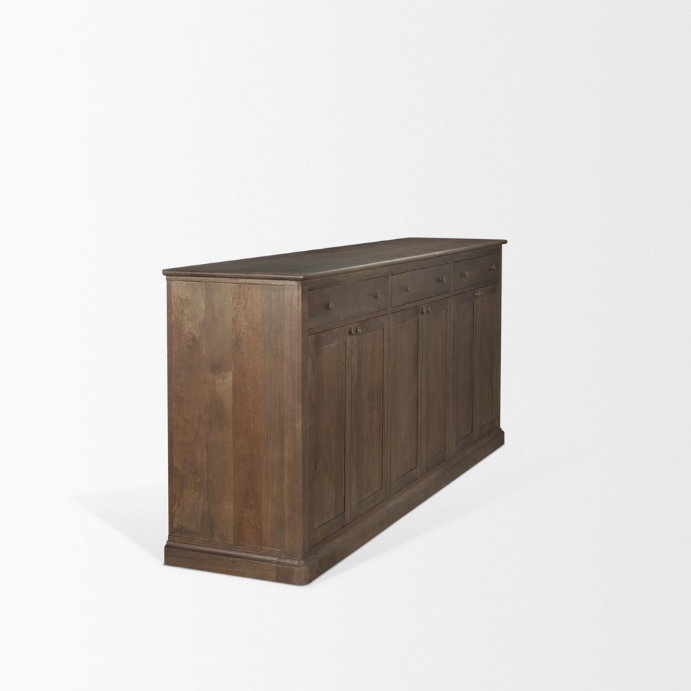 82" Brown Solid Wood Three Drawer Sideboard With Six Doors
