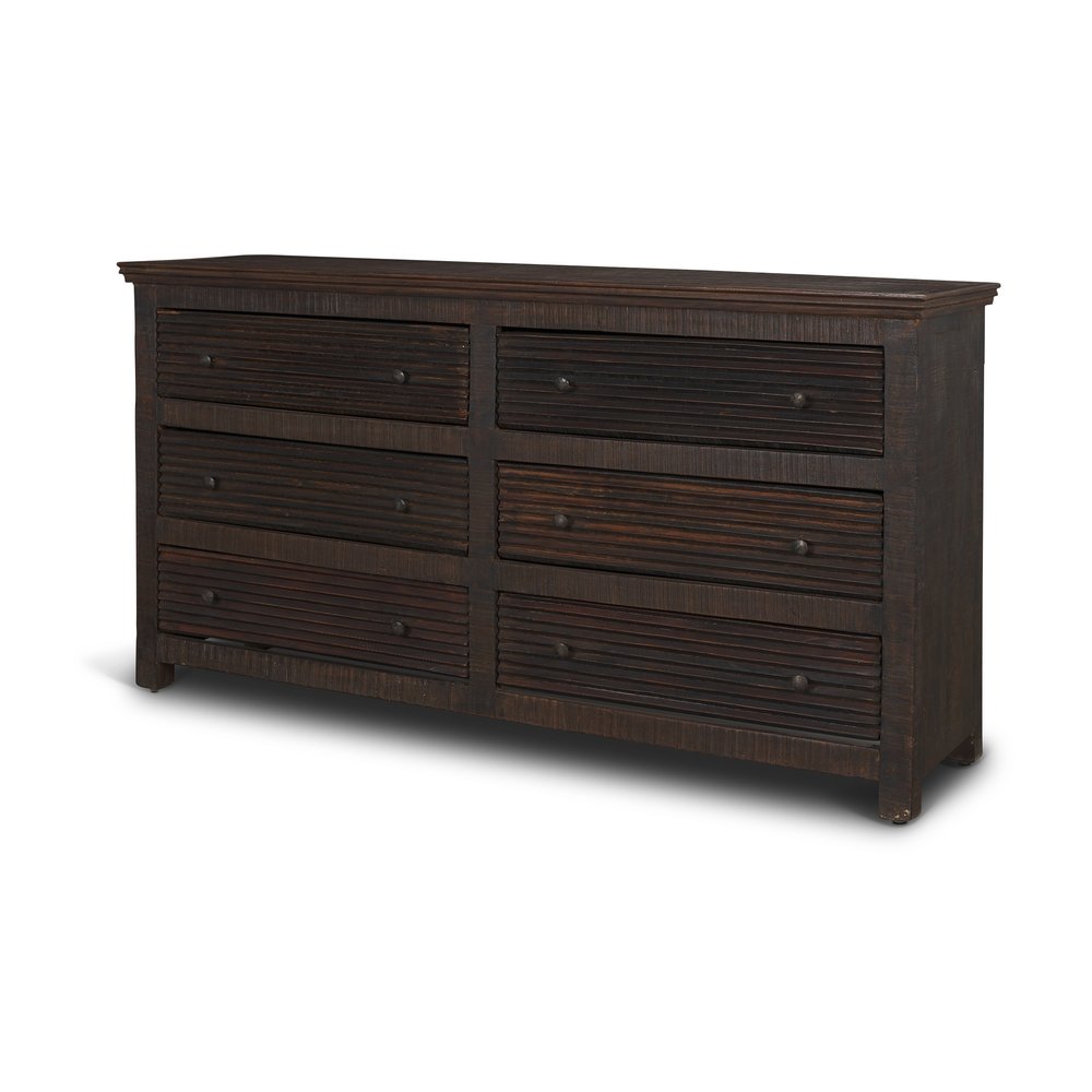 60" Brown Solid Wood Six Drawer Sideboard