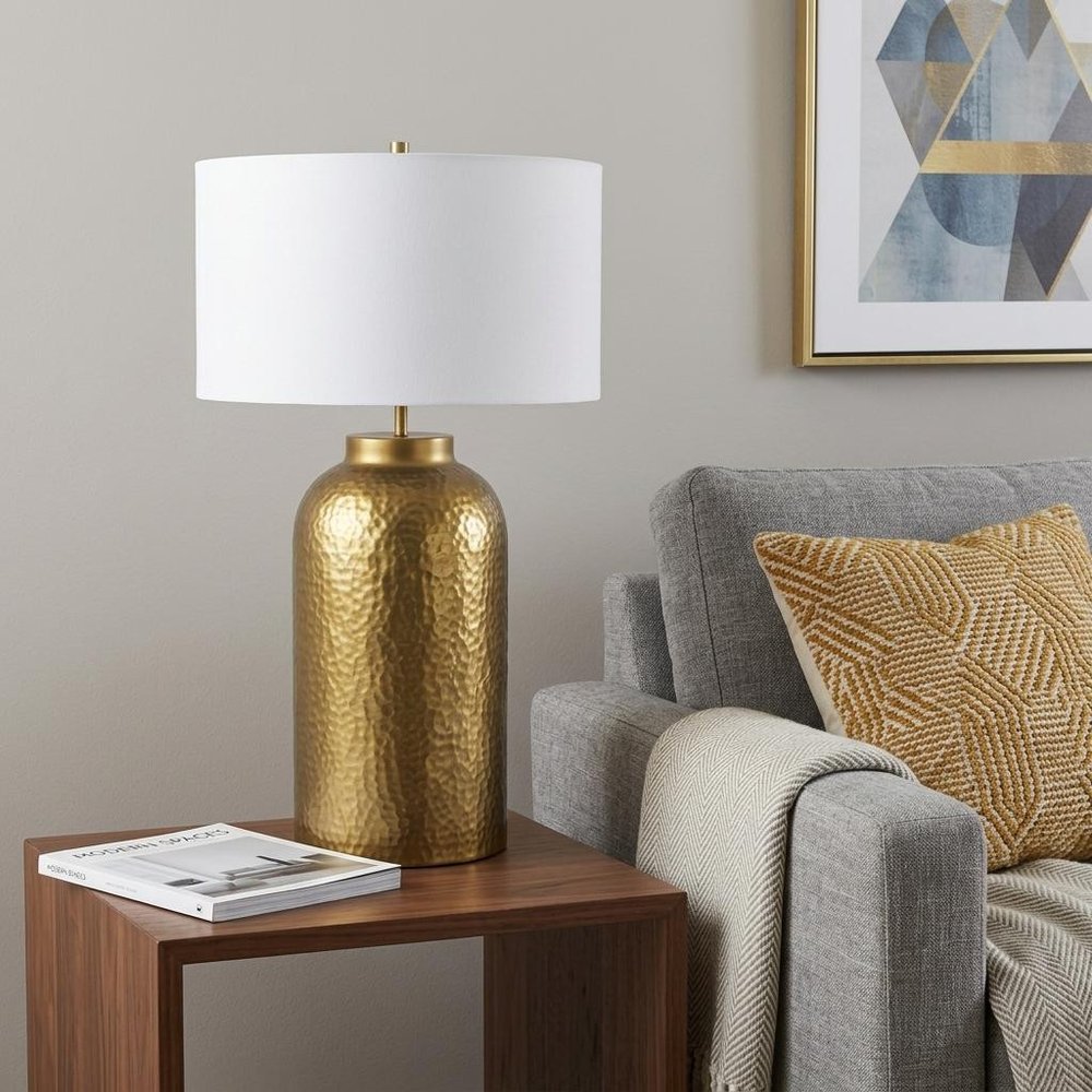 30" Gold Novelty Table Lamp With Drum Shade