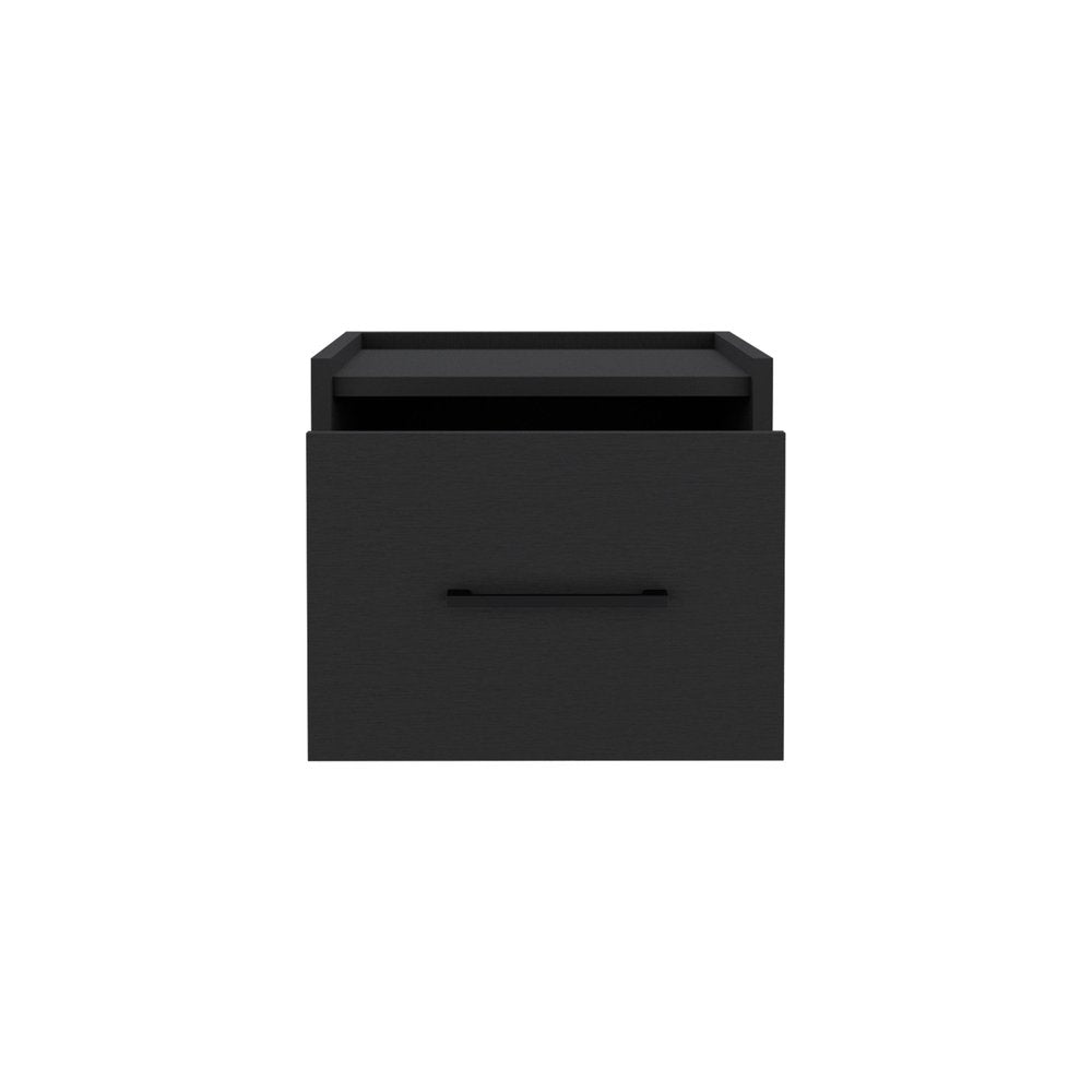 14" Black Wood One Drawer Floating Nightstand