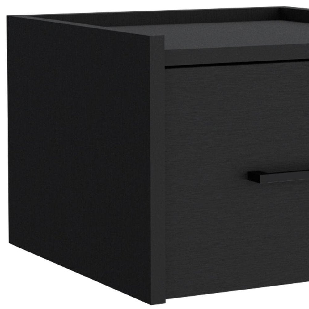 14" Black Wood One Drawer Floating Nightstand