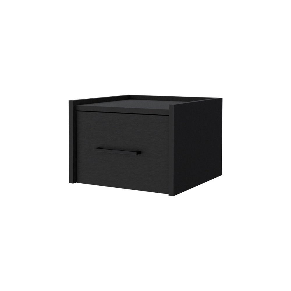 14" Black Wood One Drawer Floating Nightstand