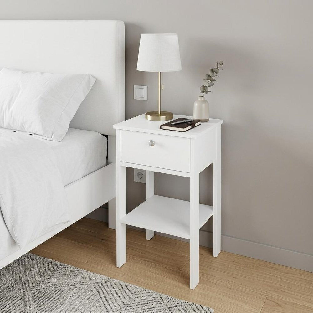 16" White Wood One Drawer Nightstand