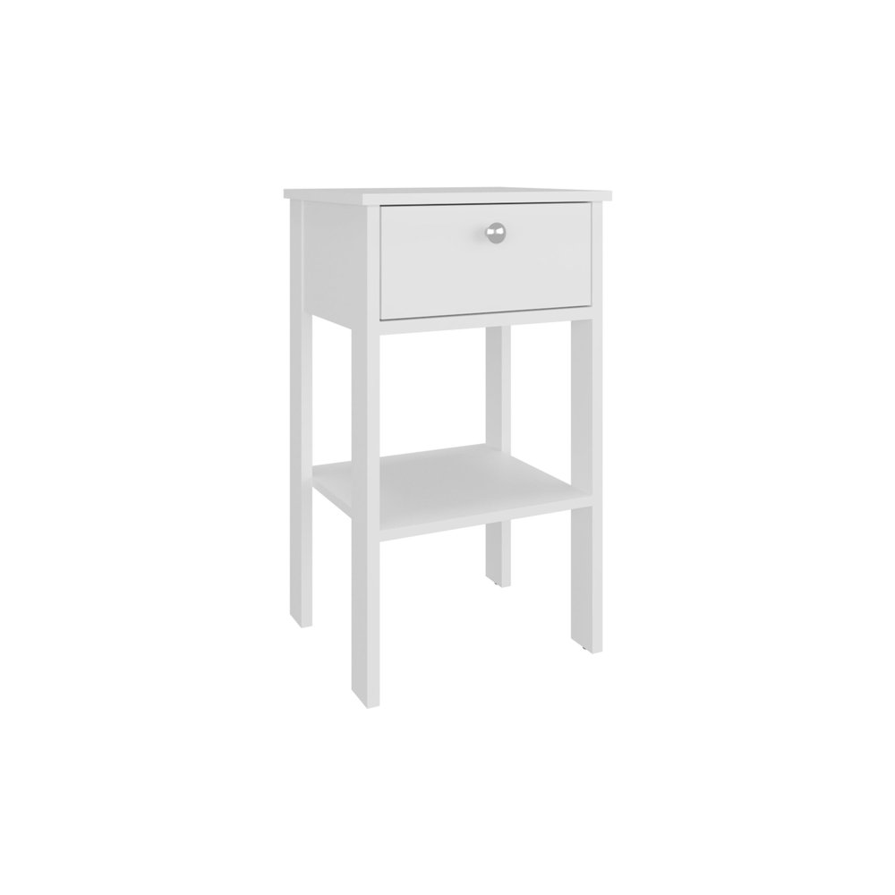 16" White Wood One Drawer Nightstand