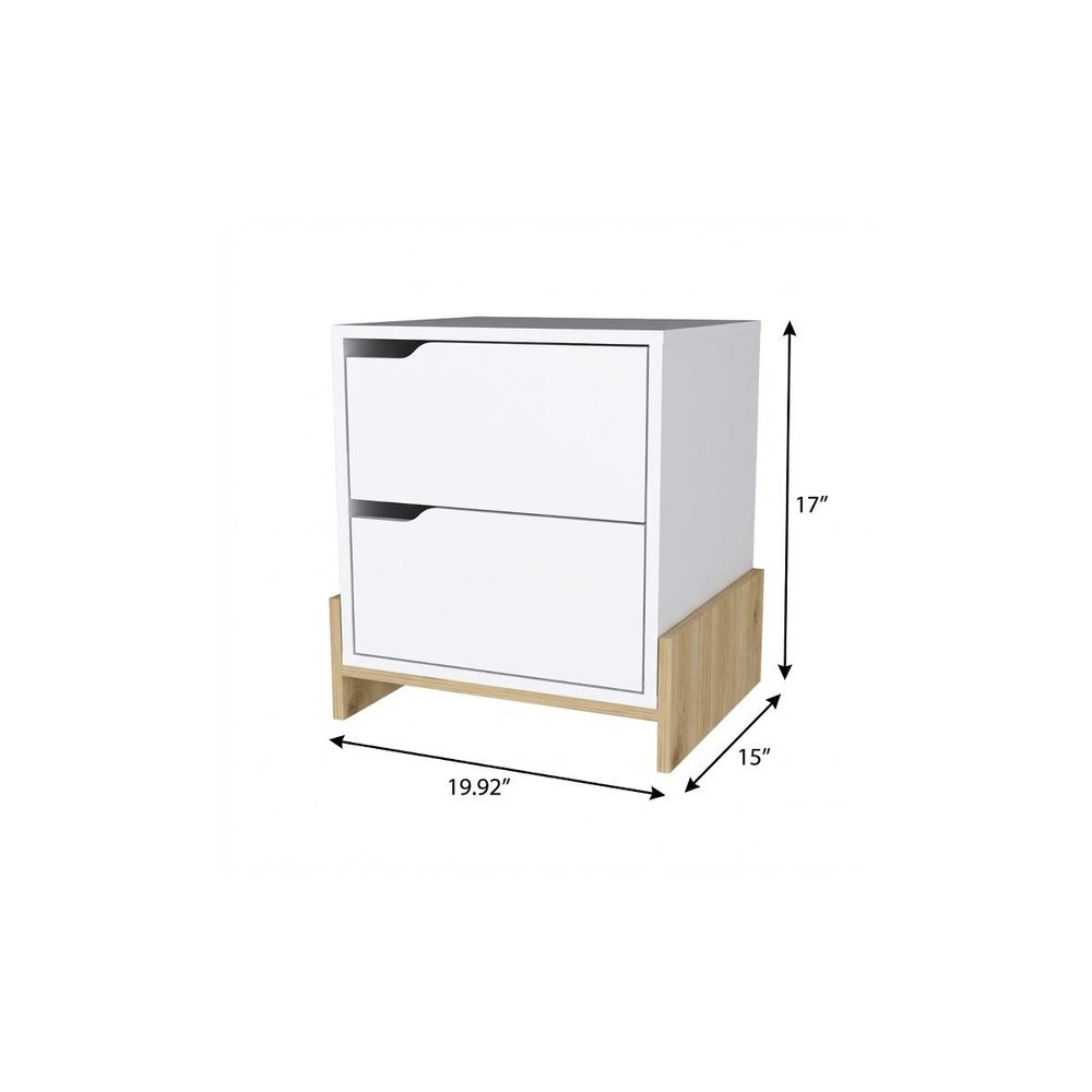 17" White Wood Two Drawer Nightstand