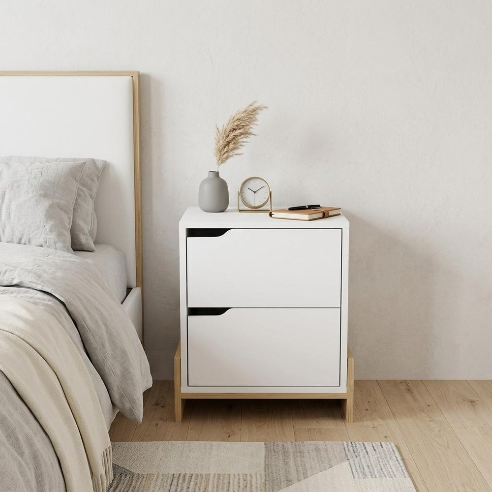 17" White Wood Two Drawer Nightstand
