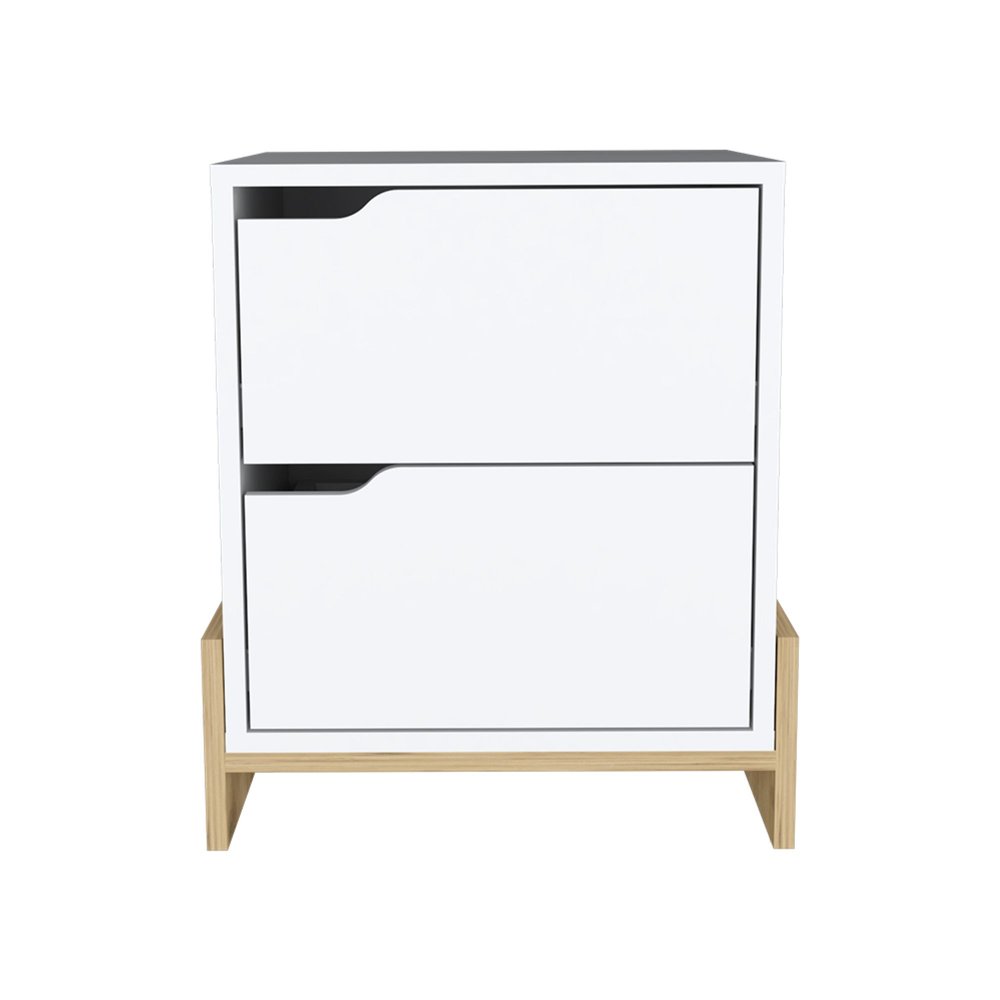17" White Wood Two Drawer Nightstand