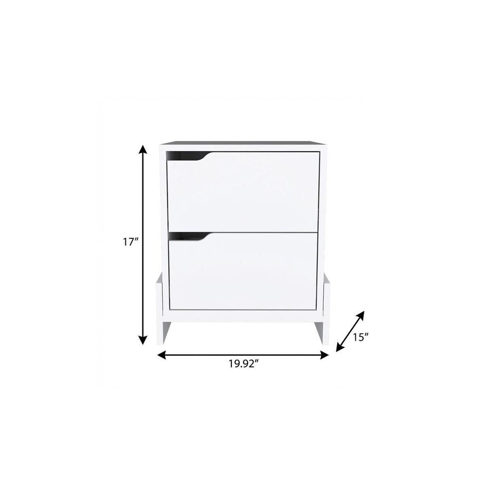 17" White Wood Two Drawer Nightstand